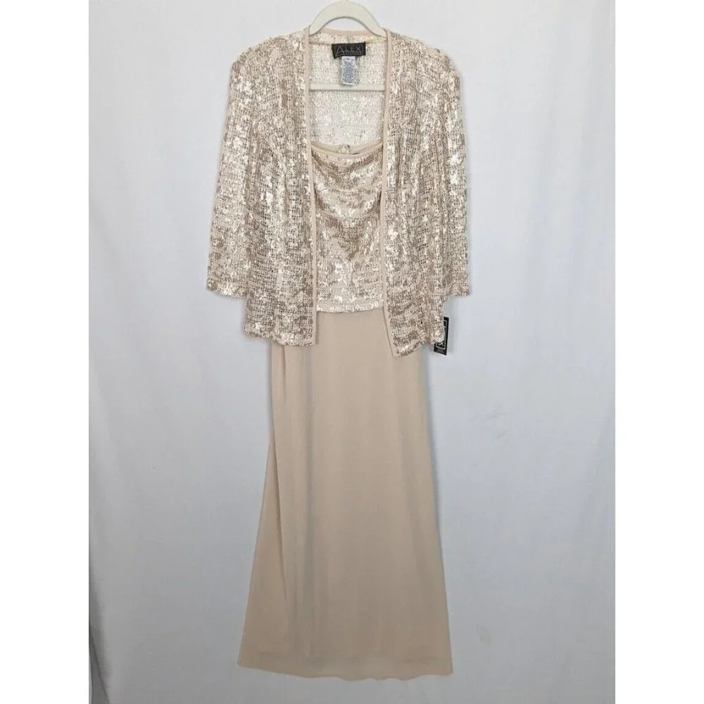 Cachet Cream Maxi Dress with Gold Sequin Jacket